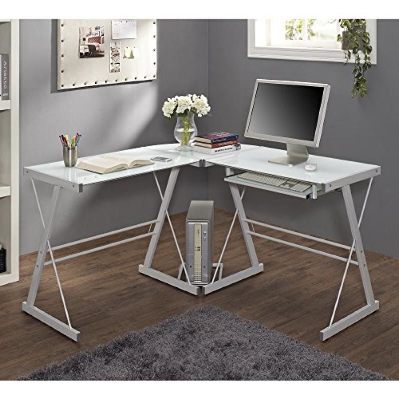 New 51" Corner Writing Computer Office Desk – White Metal & Tempered Within Tempered Glass And Gold Metal Office Desks (View 4 of 15)
