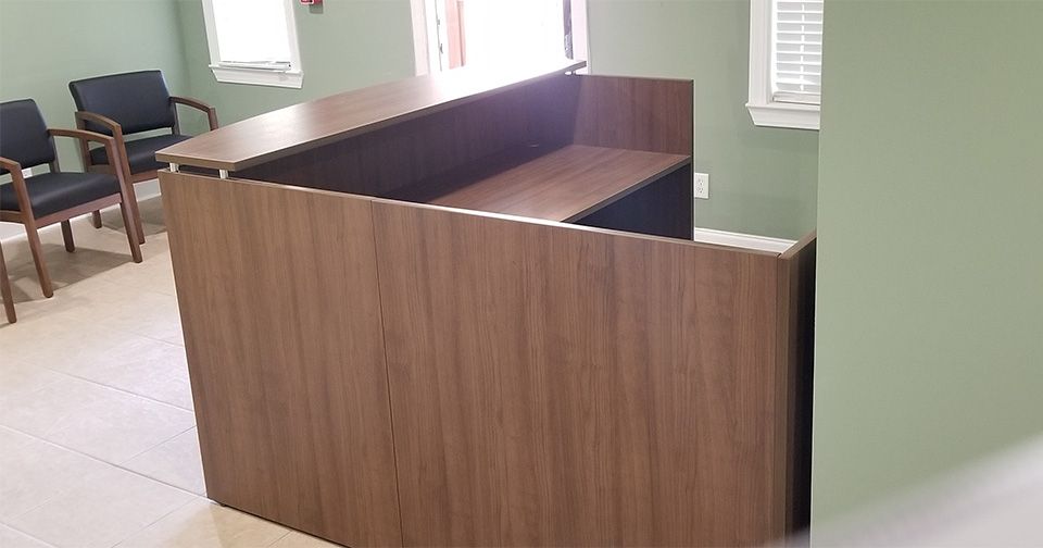 New Business Chooses Modern Walnut Reception Desk – Office Furniture Within Dark Walnut Desks And Chair Set (View 11 of 15)