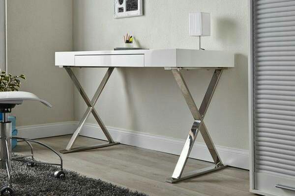 New White Lacquer Top Desk / With Chrome Legs In Box For Sale In In White Lacquer And Brown Wood Desks (View 6 of 15)