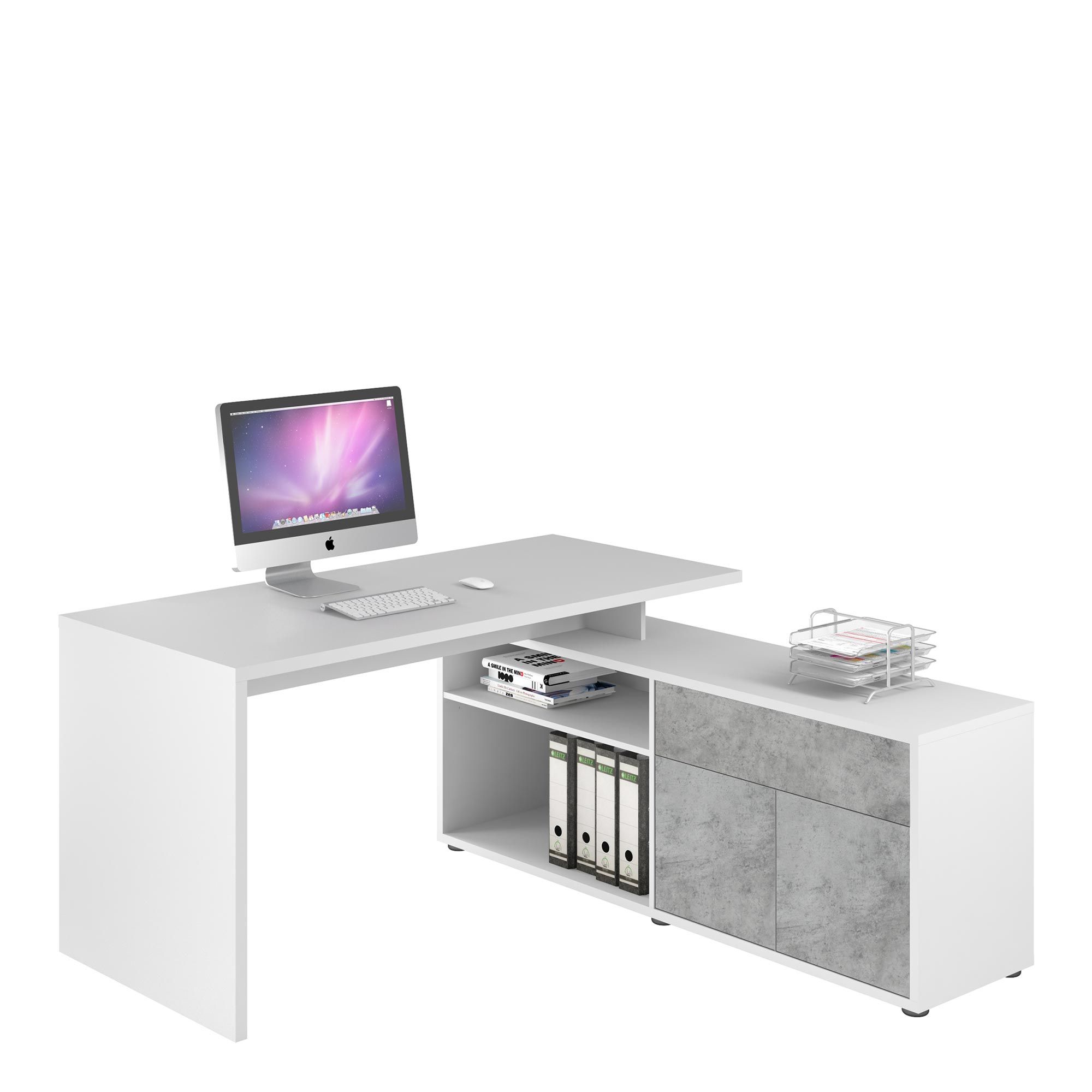 Newton – 4020 3964 Corner Desk – Ice White /stone Grey – Home Office Intended For Gloss White Corner Desks (View 3 of 15)