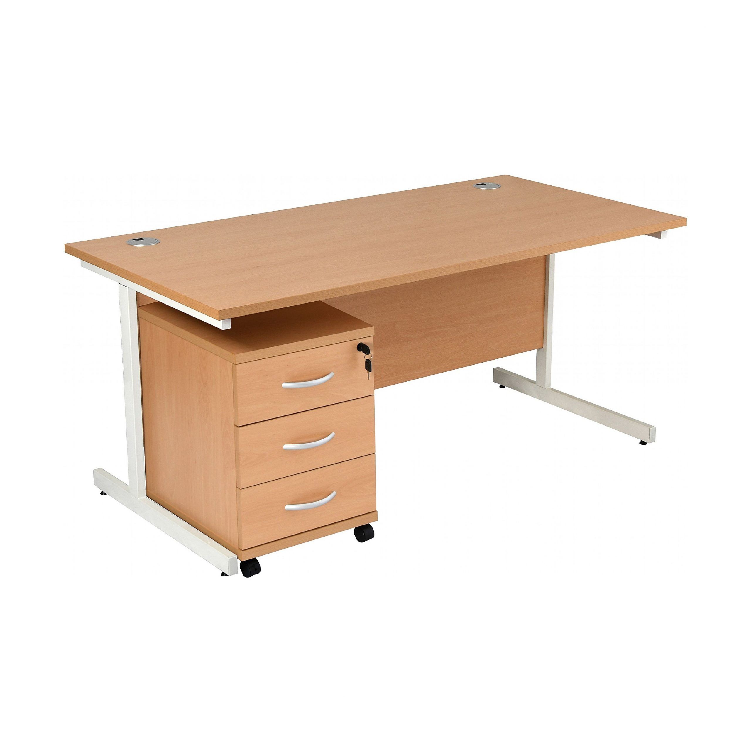 Next Day Karbon K1 Rectangular Cantilever Office Desks With Under Desk Inside Graphite 2 Drawer Compact Desks (View 14 of 15)