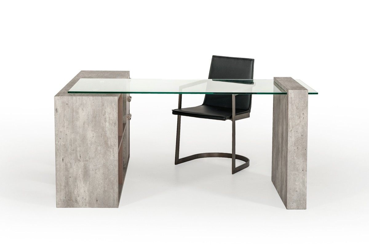 Nova Domus Boston Modern Glass & Faux Concrete Desk – Desks – Office With Regard To Glass And Chrome Modern Computer Office Desks (View 11 of 15)