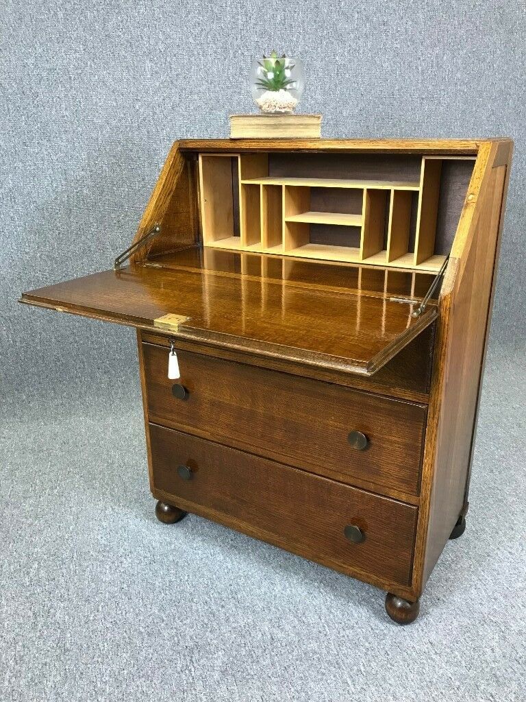 Oak Bureau 1940's Writing Desk With Drawers Vintage – Delivery In Hand Rubbed Wood Office Writing Desks (View 15 of 15)