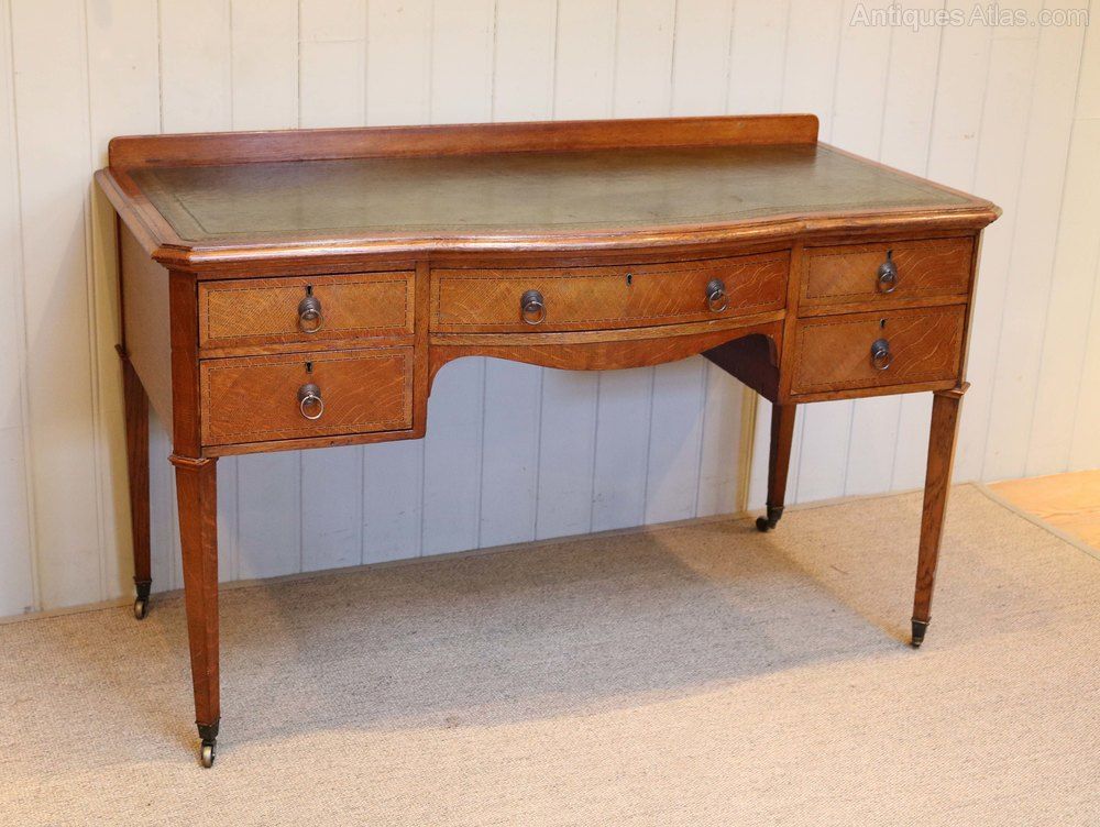 Oak Leather Top Writing Desk – Antiques Atlas Regarding Light Oak And White Writing Desks (View 8 of 15)