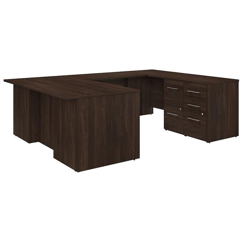 Office 500 72w U Shaped Desk With Drawers In Black Walnut – Engineered With Black Glass And Walnut Wood Office Desks (View 2 of 15)