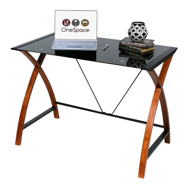 Onespace Glass/wood Computer Desk – Overstock – 15410231 For Large Frosted Glass Aluminum Desks (View 8 of 15)