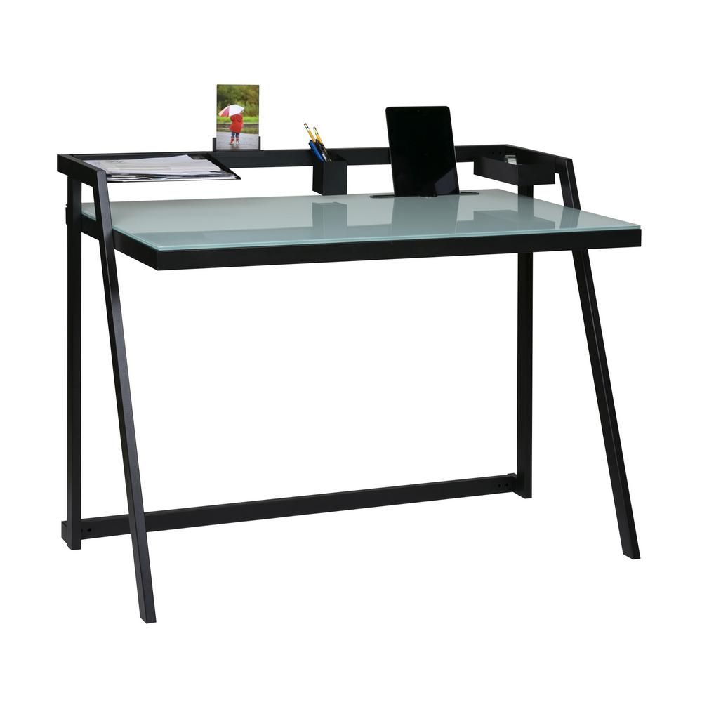 Onespace Tablet Desk, Glass Desktop With Black Metal Frame 50 Jn20dsk For Modern Black Steel Desks (View 8 of 15)