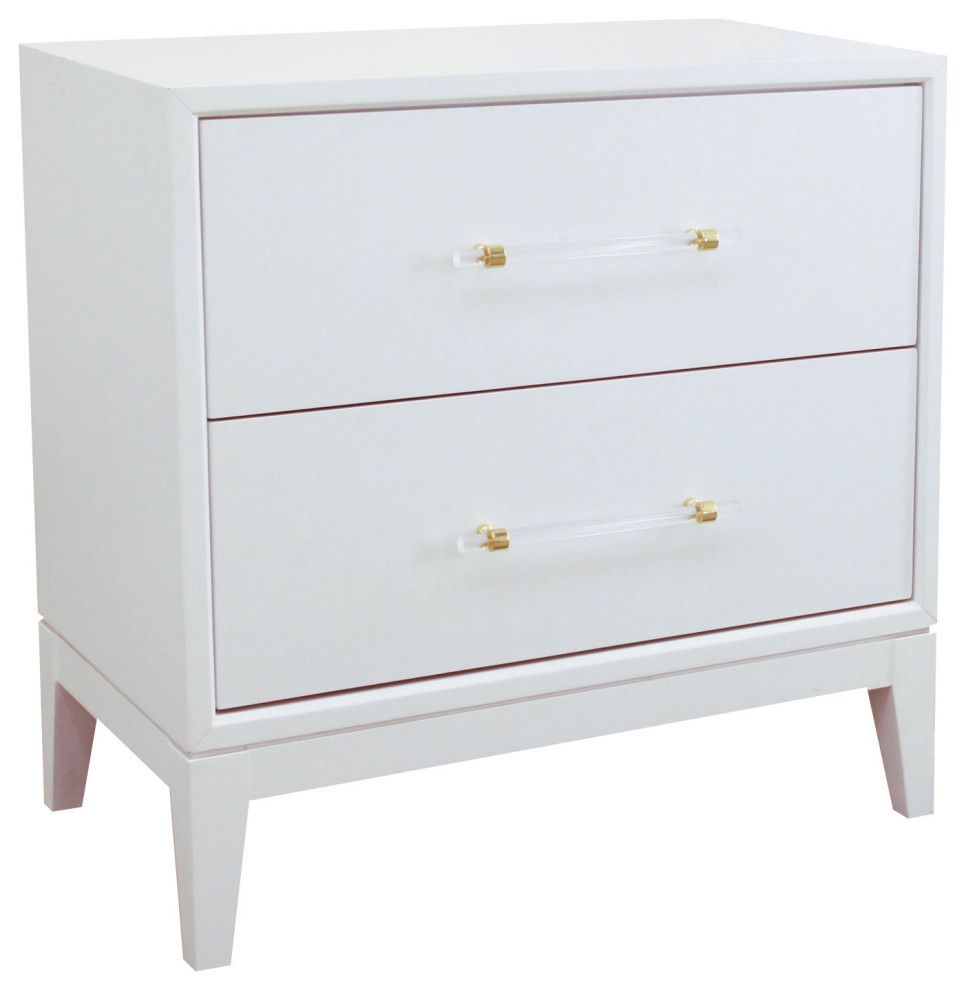 Orbis White Lacquer Nightstand – Transitional – Nightstands And Bedside For White Lacquer 2 Drawer Desks (View 13 of 15)