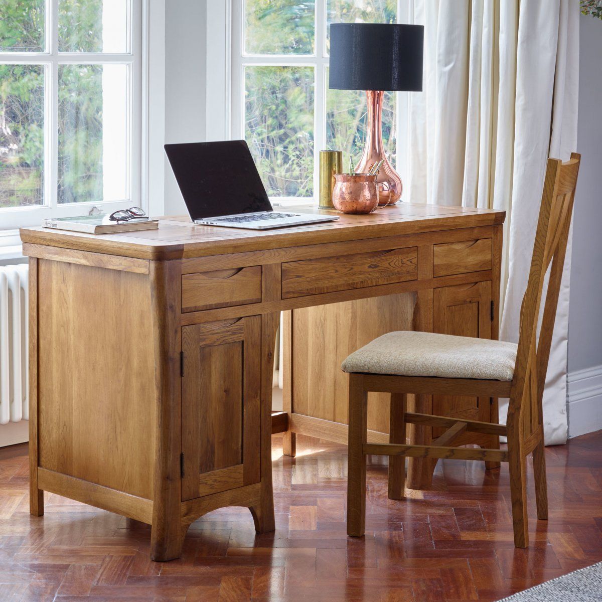 Orrick Computer Desk | Rustic Solid Oak | Oak Furniture Land In Farmhouse Mission Oak Wood Laptop Desks (View 2 of 15)