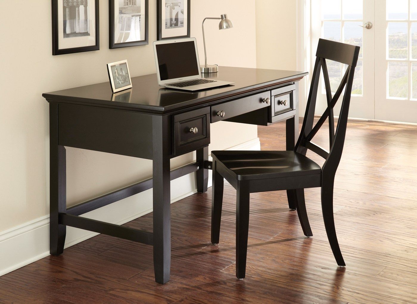 Oslo 54" Painted Black Writing Desk With Flip Down Keyboard Tray Within Natural And Black Wood Writing Desks (View 1 of 15)