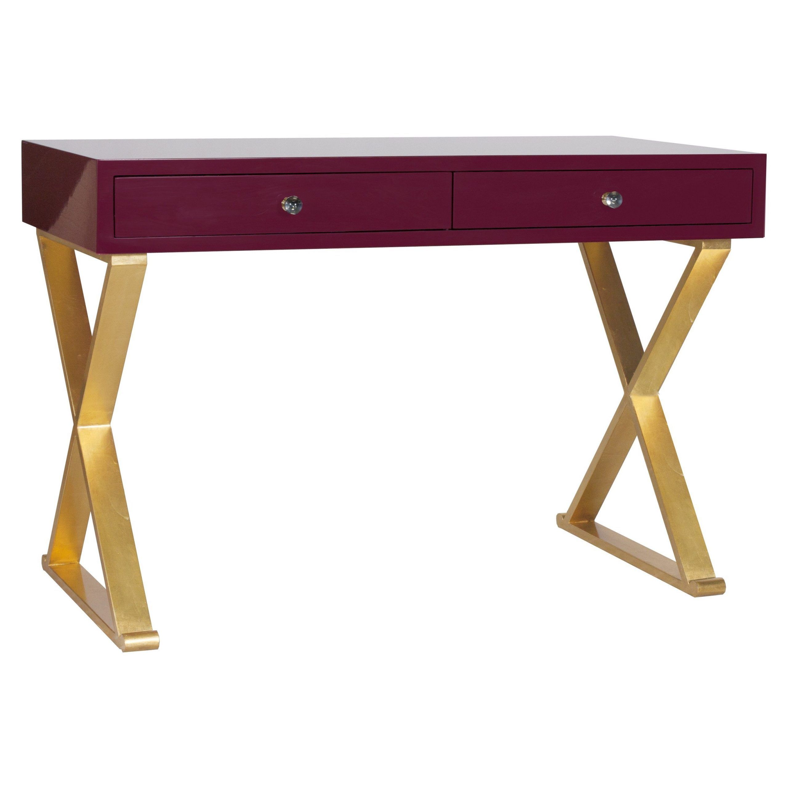 Oxblood Lacquer Desk With Gold Leaf Base #interiordesign #desks # In Lacquer And Gold Writing Desks (View 1 of 15)