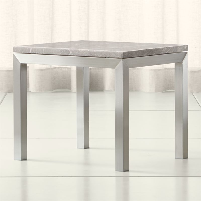 Parsons Grey Marble Top/ Stainless Steel Base 20x24 End Table | Crate Within Stainless Steel And Gray Desks (View 5 of 15)