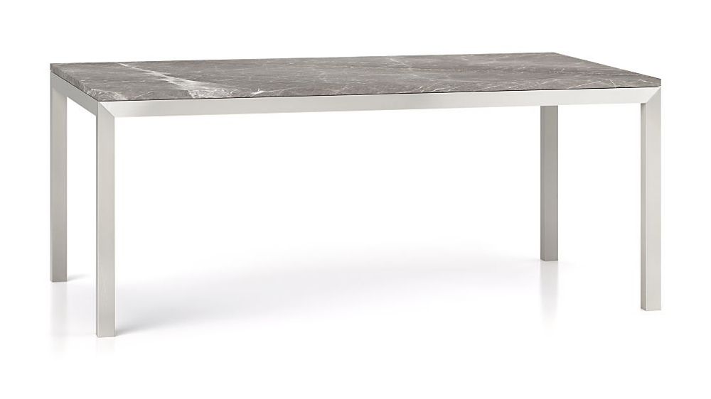 Parsons Grey Marble Top/ Stainless Steel Base 72x42 Dining Table Intended For Stainless Steel And Gray Desks (Photo 4 of 15)