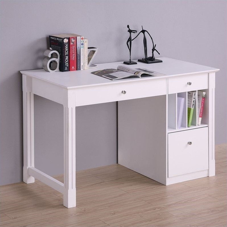 Pemberly Row Solid Wood Desk In White | Walmart Canada Pertaining To White 1 Drawer Wood Laptop Desks (View 1 of 15)