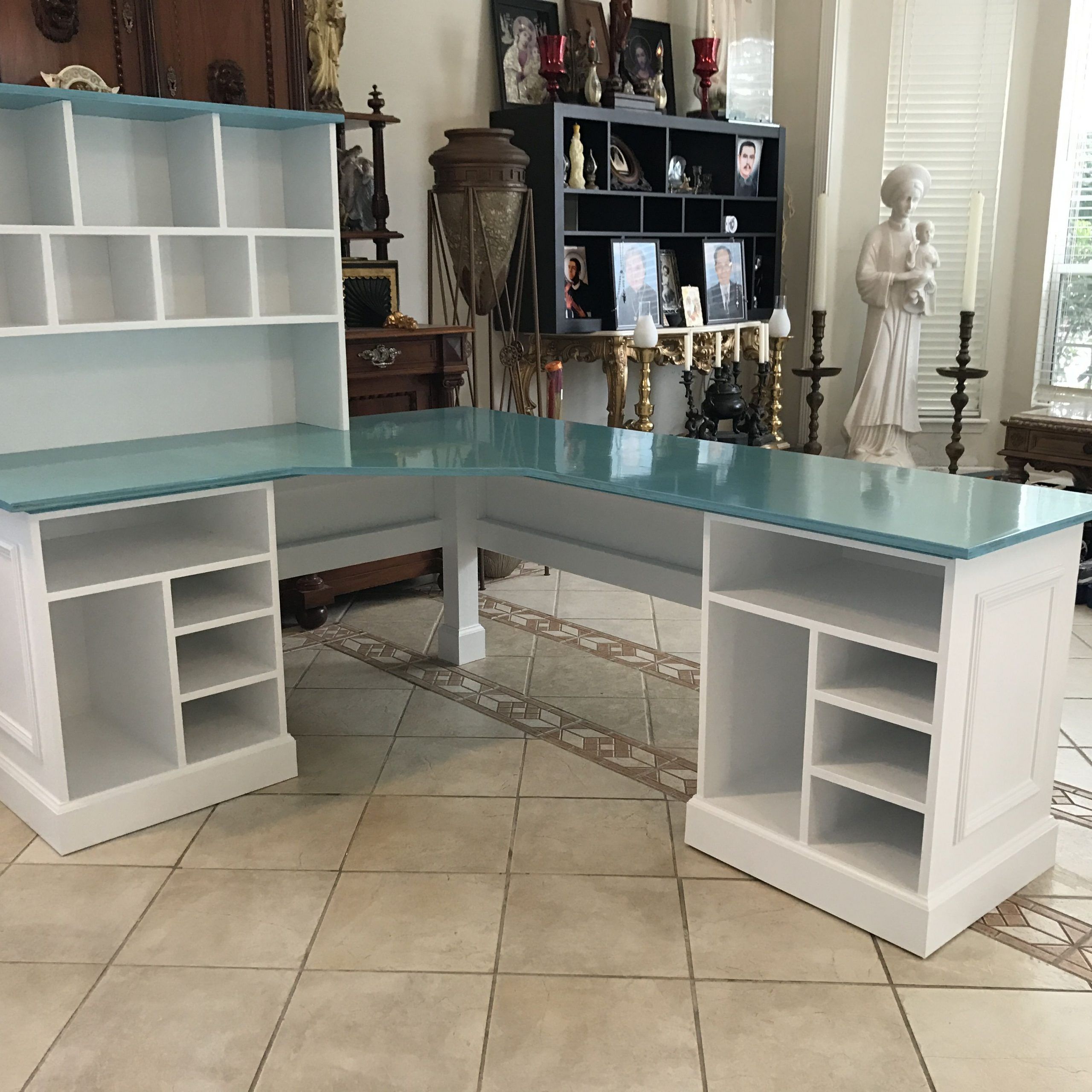 Pin On Aqua Blue And White Corner Computer Desk With Hutch $899 Throughout White Wood 1 Drawer Corner Computer Desks (View 8 of 15)
