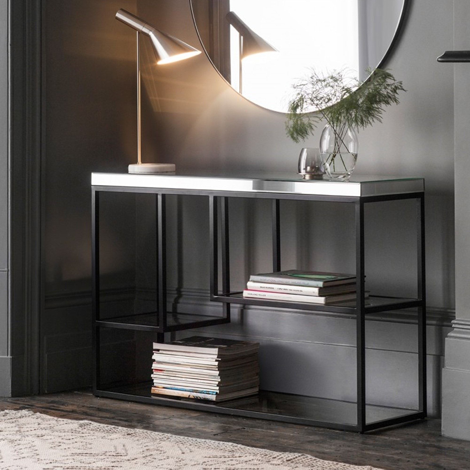 Pippard Console Table Black | Mirror Console Table | Black Console Table Inside Matte Black Metal Desks (View 8 of 15)