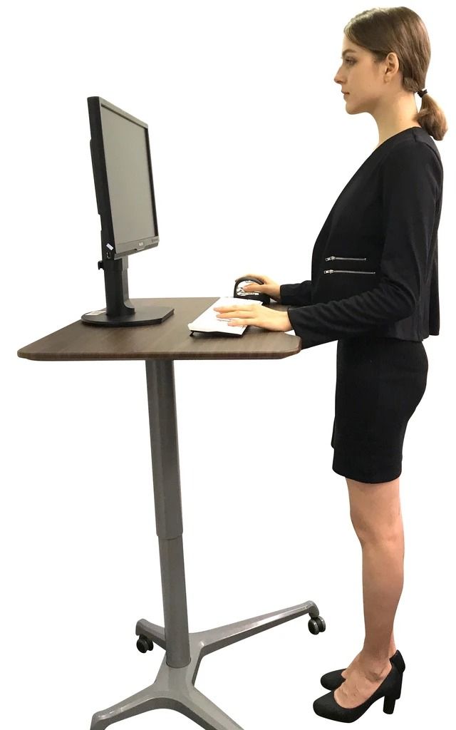 Pneumatic Sit Stand Mobile Desk Portable Gas Lift Height Adjustable Throughout Adjustable Electric Lift Desks (View 10 of 15)