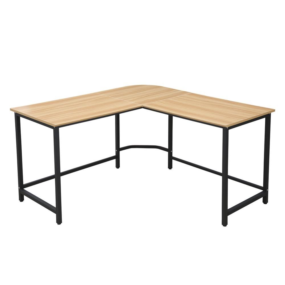 Poly And Bark The Tristan Natural Black Compact L Shaped Office Desk Hd In Natural Wood And Black 2 Shelf Desks (View 6 of 15)