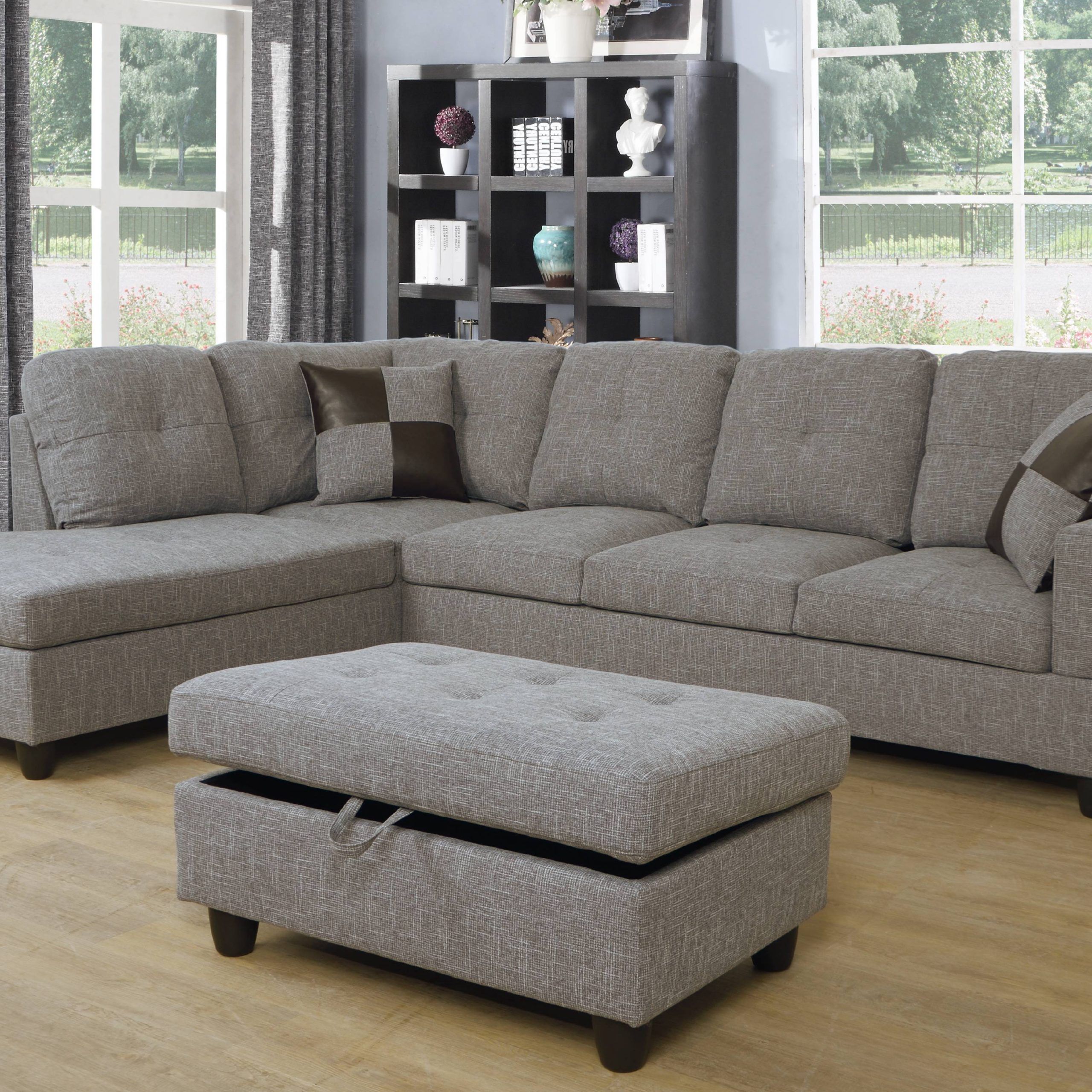 Ponliving Furniture L Shape Sectional Sofa Set With Storage Ottoman Throughout Rustic Brown Sectional Corner Desks (View 2 of 15)