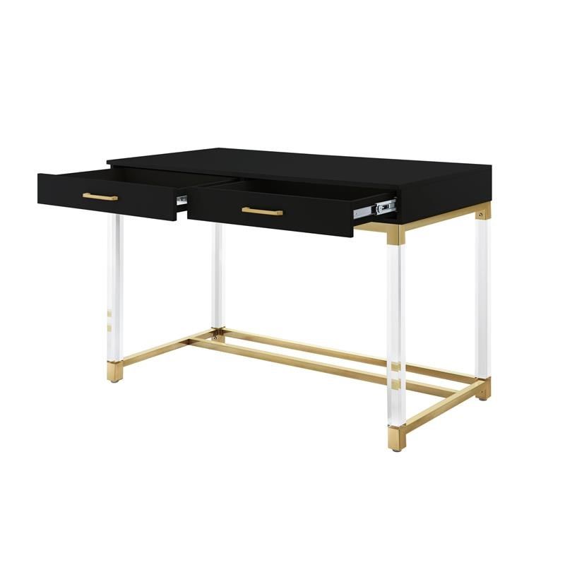 Posh Briar 2 Drawer Metal Writing Desk With Acrylic Legs In Black/gold Intended For Black And Gold Writing Desks (View 13 of 15)
