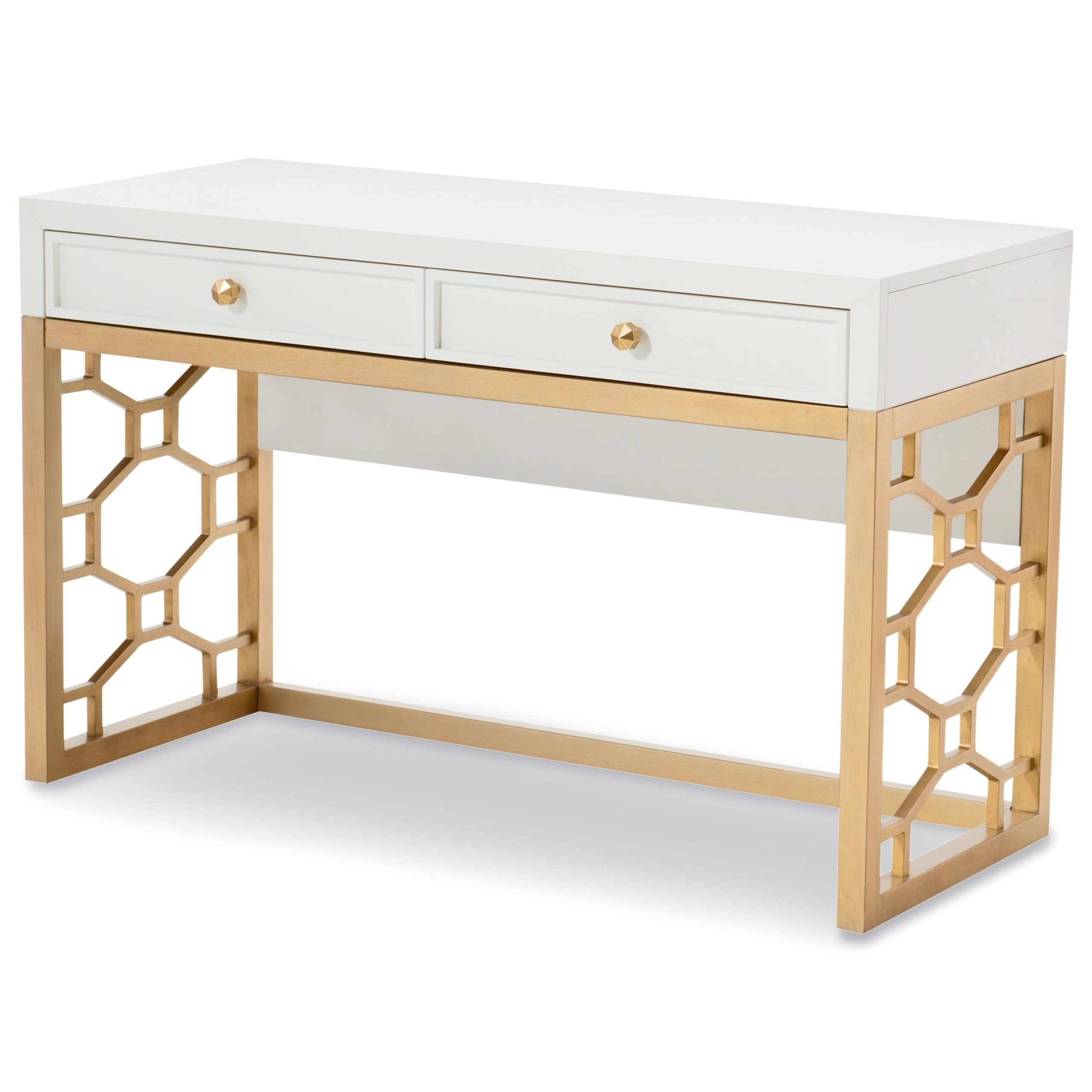 Rachael Ray Homelegacy Classic Chelsea 2 Drawer White And Gold Desk Throughout Gold And Olive Writing Desks (View 5 of 15)