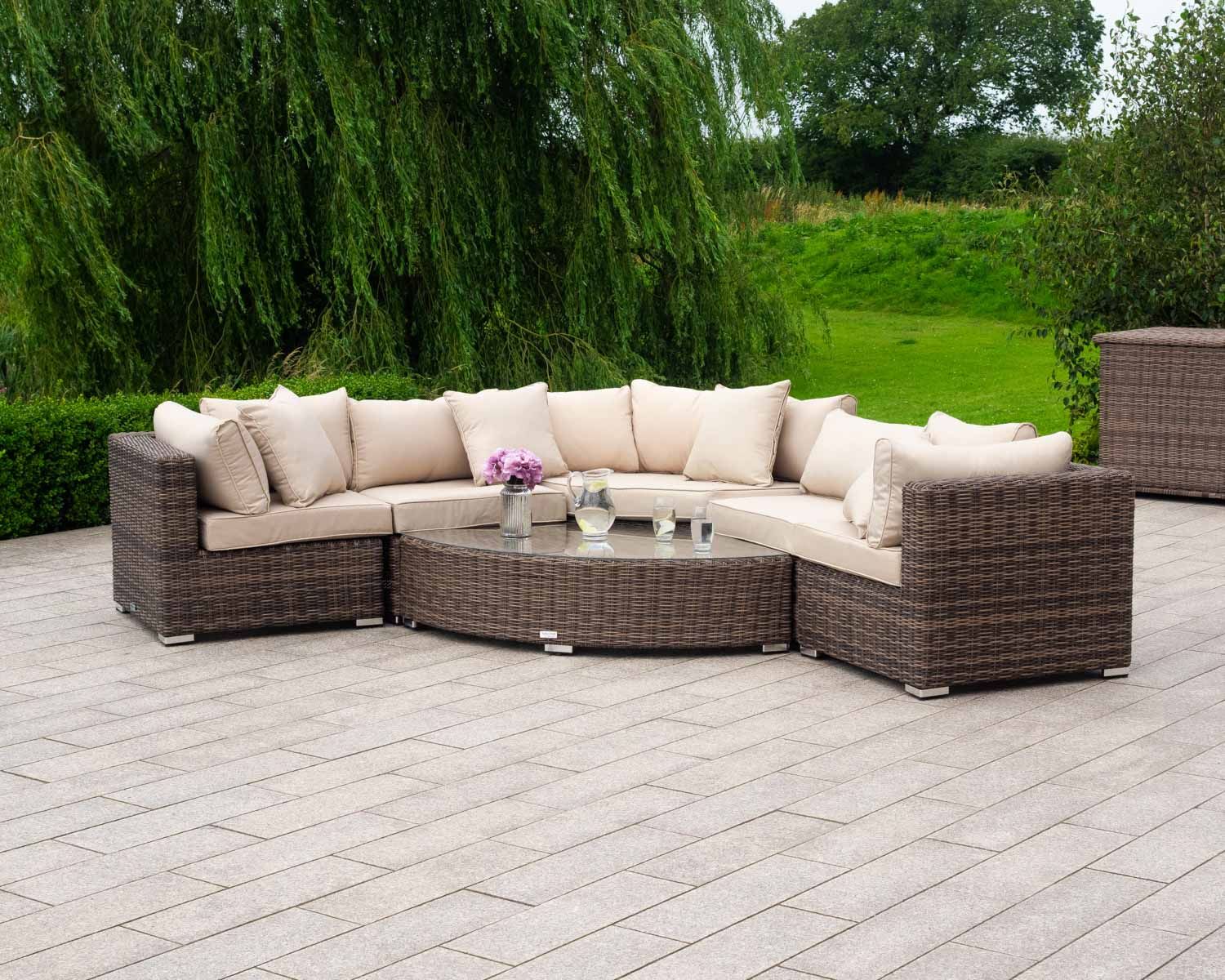 Rattan Garden Corner Sofa Set In Truffle Brown & Champagne – 6 Piece For Brown And Yellow Sectional Corner Desks (View 12 of 15)