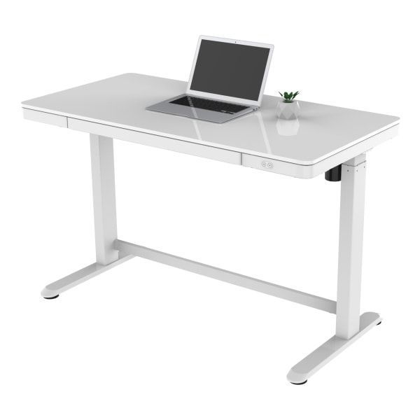 Realspace 48"w Electric Height Adjustable Standing Desk, White In 2021 Within White Adjustable Stand Up Desks (View 6 of 15)