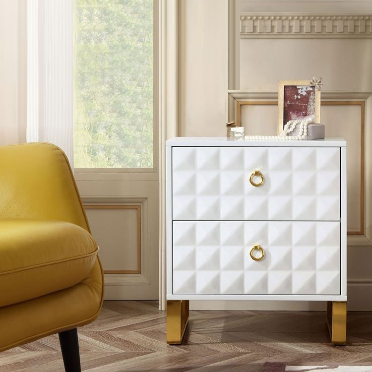 Rectangular 2 Drawer White Lacquer Nightstand Diamond Bedside Table Regarding White Lacquer 2 Drawer Desks (View 4 of 15)