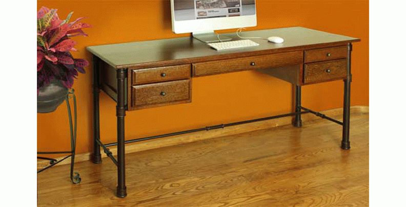 Rustic Home Office Desk, Rustic Writing Desk With Metal Base Inside Hwhite Wood And Metal Office Desks (View 15 of 15)