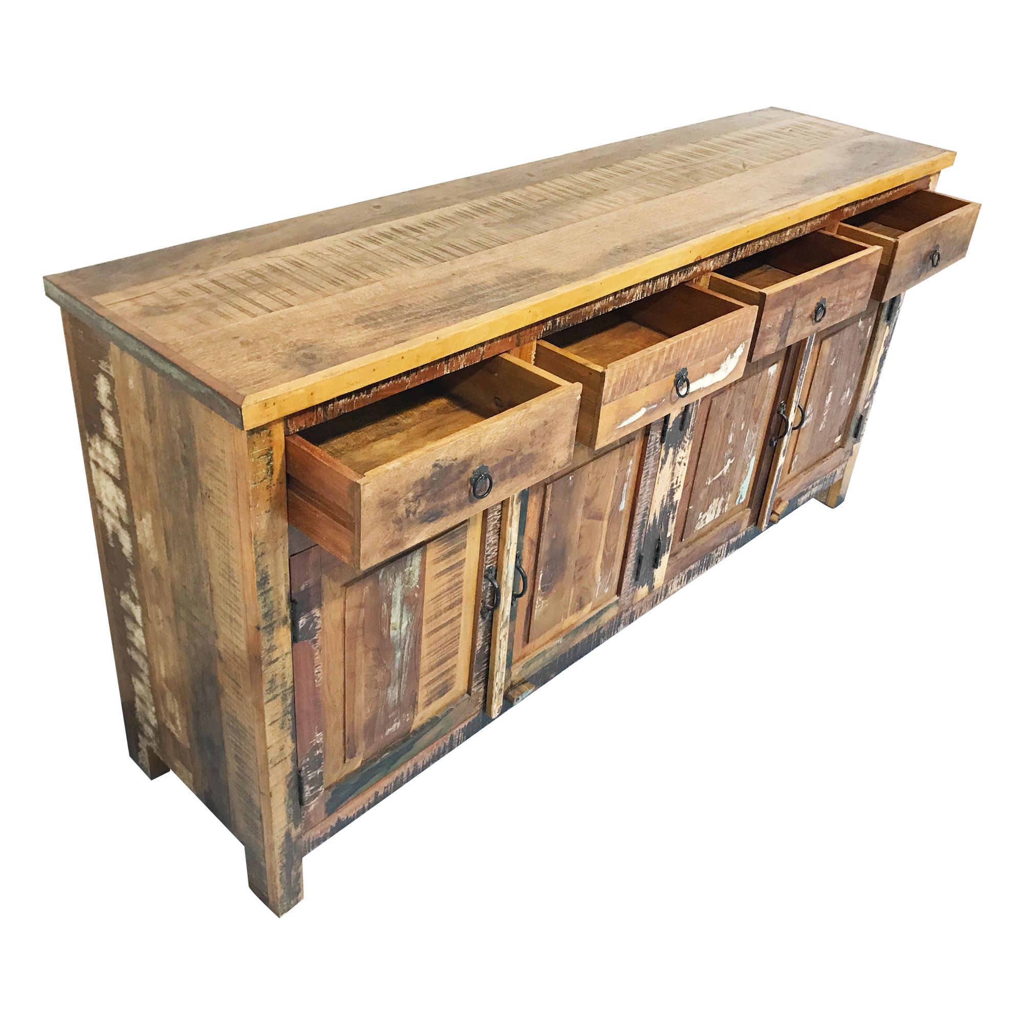 Rustic Reclaimed Wood 4 Door Cabinet 6 Ft Sideboard Buffet 72" L X 18 With Wood Sideboards (View 1 of 18)