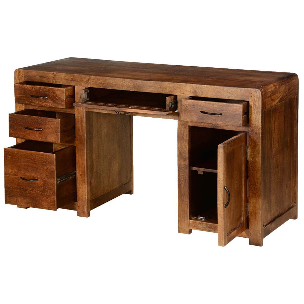 Rustic Solid Mango Wood Desks With File Cabinets For Wood Center Drawer Computer Desks (View 12 of 15)