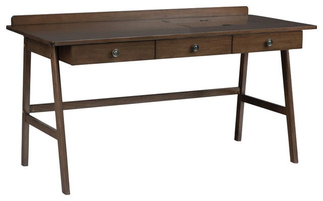 Rylie Solid Wood Desk, Natural Aged Brown – Transitional – Desks And With Natural Brown Wood 3 Drawer Desks (View 9 of 15)