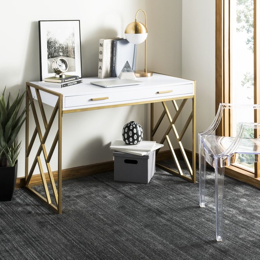 Safavieh Elaine Contemporary White Writing Desk At Lowes For White Wood Modern Writing Desks (View 2 of 15)