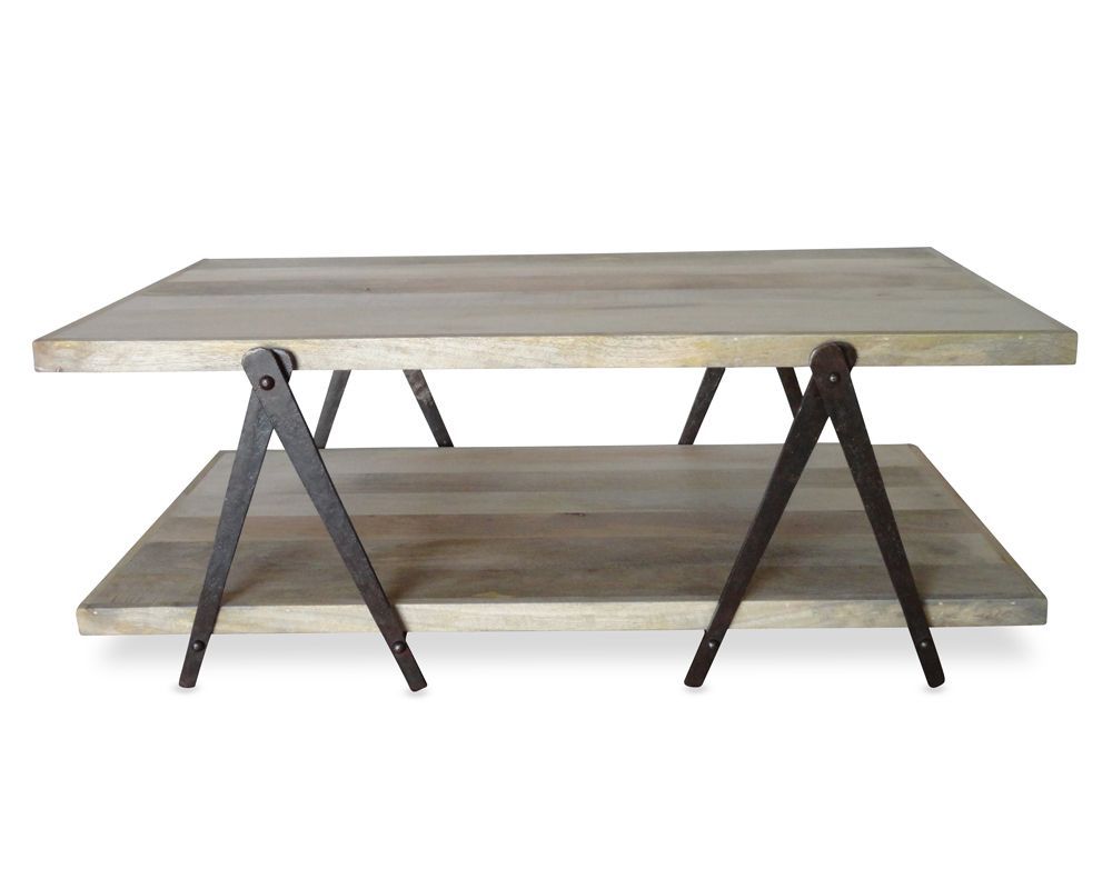 Sc 1 Coffee Table – Raw Iron Frame Distressed Wood Timber Top. Size Intended For Distressed Iron 4 Shelf Desks (Photo 3 of 15)