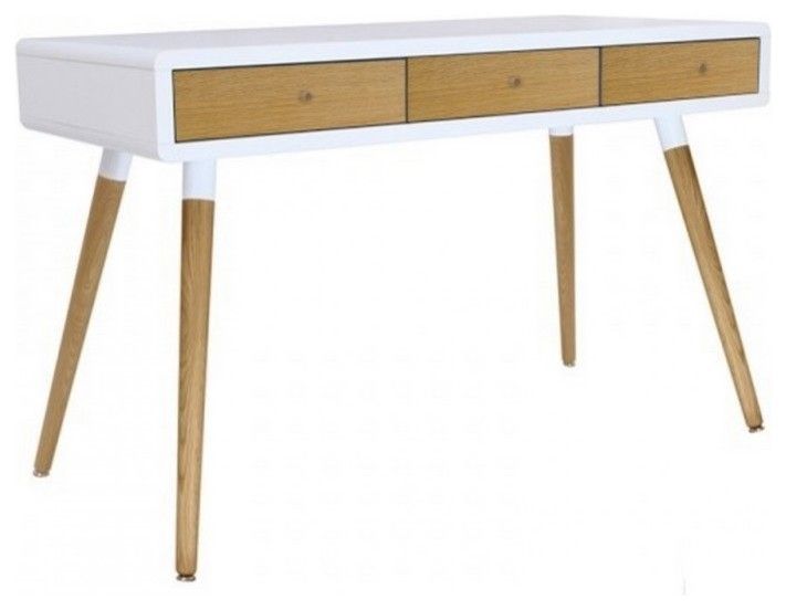Scandinavian White And Oak 3 Drawer Writing Desk – Scandinavian – Desks Regarding Dark Toasted Oak 3 Drawer Writing Desks (View 6 of 15)