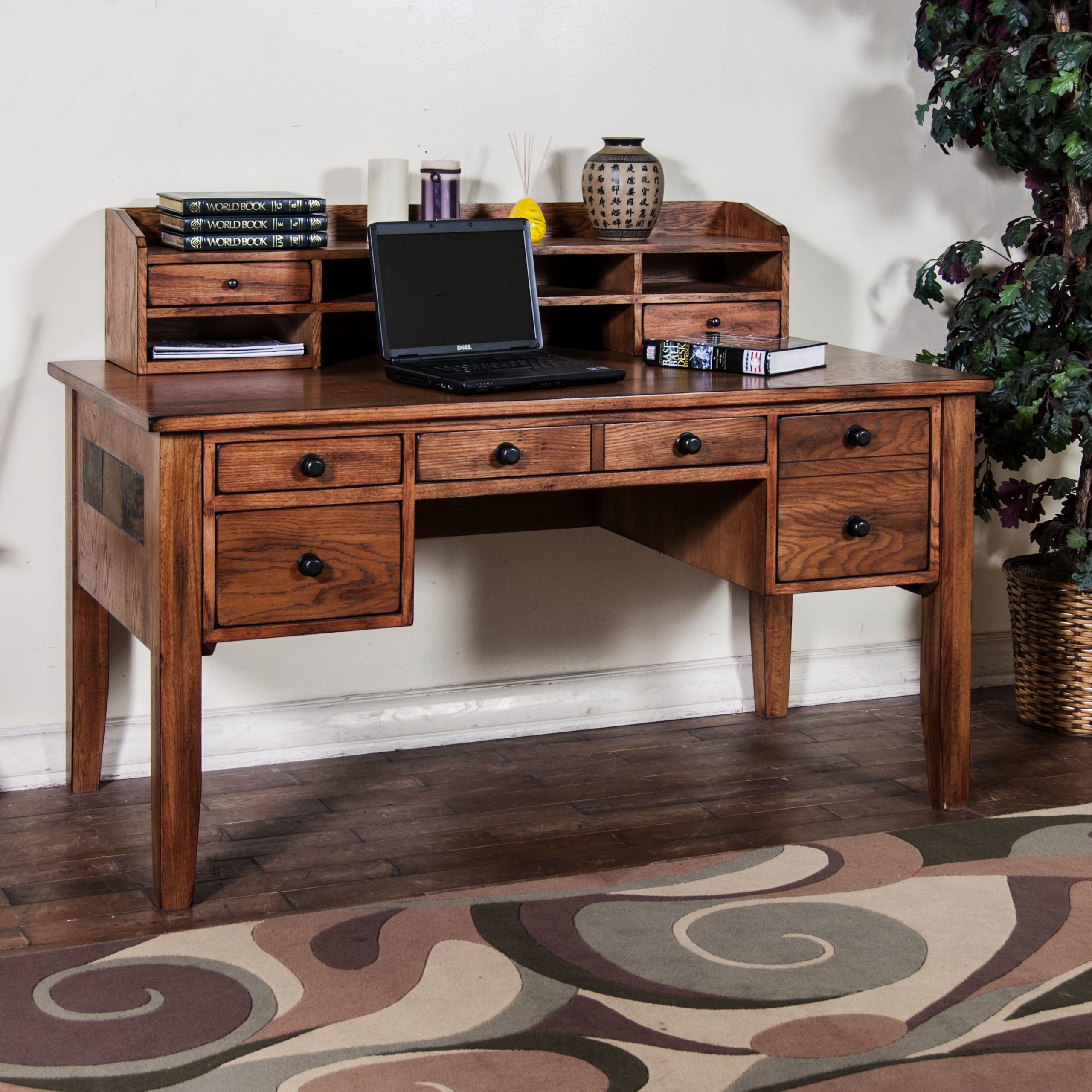 Sedona Rustic Oak Wood Writing Desks W/hutch | The Classy Home Pertaining To Rustic Acacia Wooden Writing Desks (View 6 of 15)