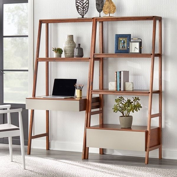 Shop Black Friday Deals On Lifestorey Nordic Ladder Desk And Bookshelf Regarding 2 Shelf Black Ladder Desks (View 7 of 15)