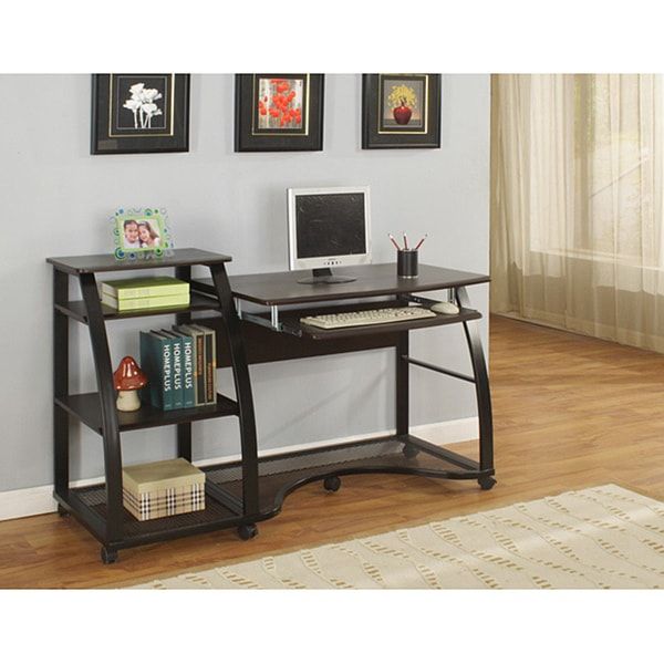 Shop Cappuccino/ Black Metal Office Desk With Casters – Free Shipping In Natural Wood And Black Metal Office Desks (View 9 of 15)