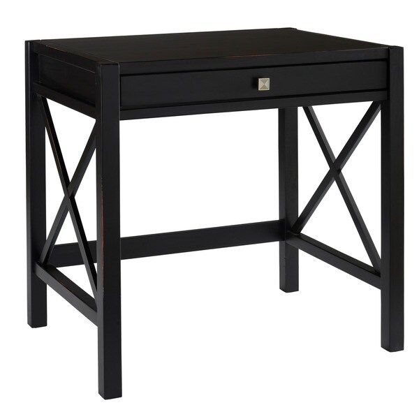 Shop Linon Elsa Laptop Desk, Ebony With Rub Thru – On Sale – Free For Hand Rubbed Wood Office Writing Desks (View 12 of 15)