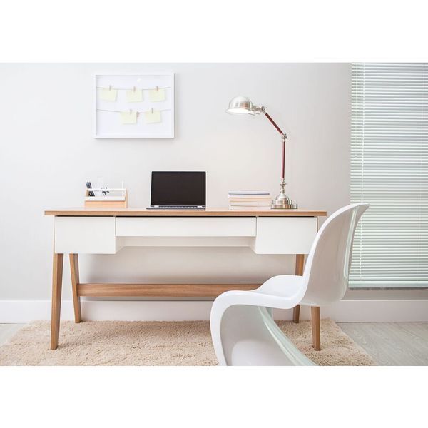 Shop Modern Office Desk With 3 Drawers – Hanover/off White – Free For Off White And Cinnamon Office Desks (View 10 of 15)