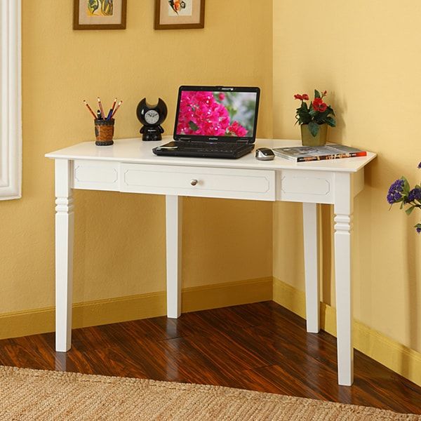 Shop White Wood Corner Computer Desk – Overstock – 6364214 For White 1 Drawer Wood Laptop Desks (View 8 of 15)