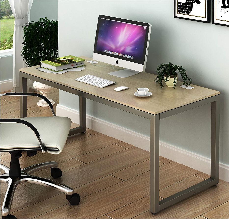 Shw Home Office 55 Inch Large Computer Desk | Shw Desks Shw Standing Regarding Black Glass And Dark Gray Wood Office Desks (View 6 of 15)