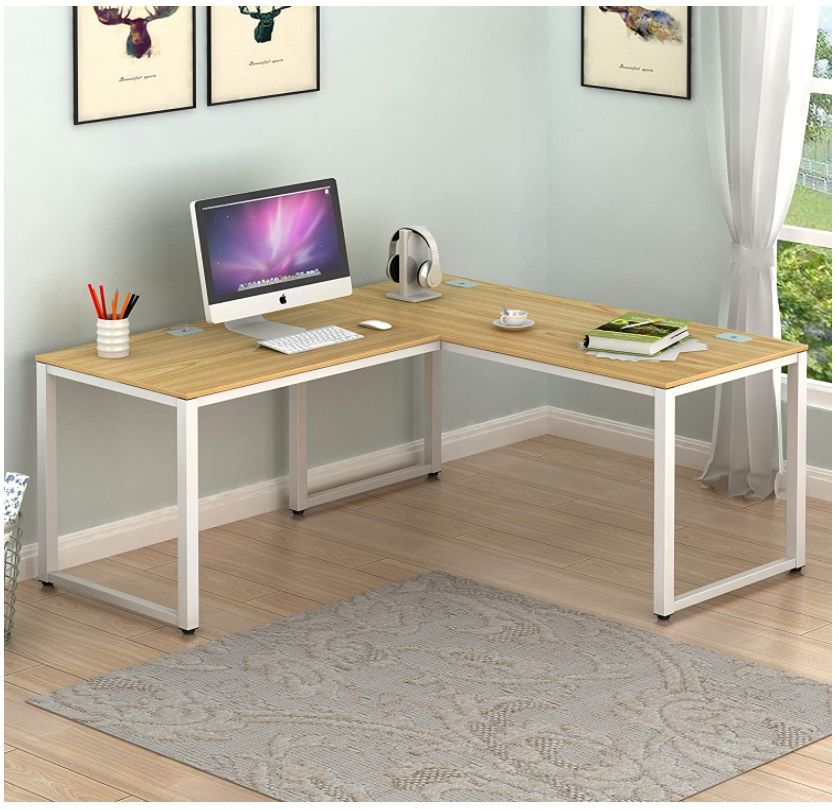 Shw Home Office 55″x60″ Large L Shaped Corner Desk | Shw Desks Shw Inside White Adjustable Laptop Desks (View 4 of 15)