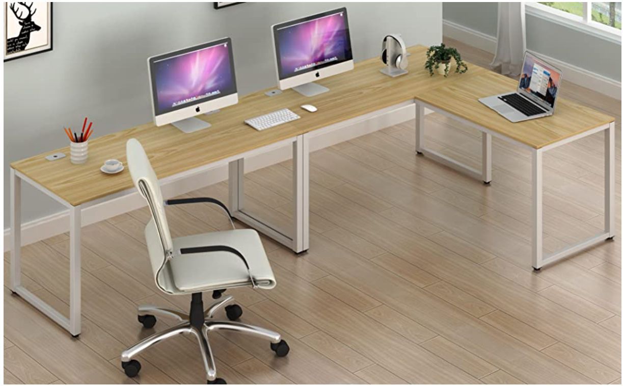 Shw Home Office 55″x60″ Large L Shaped Corner Desk | Shw Desks Shw Intended For Espresso Adjustable Laptop Desks (Photo 12 of 15)