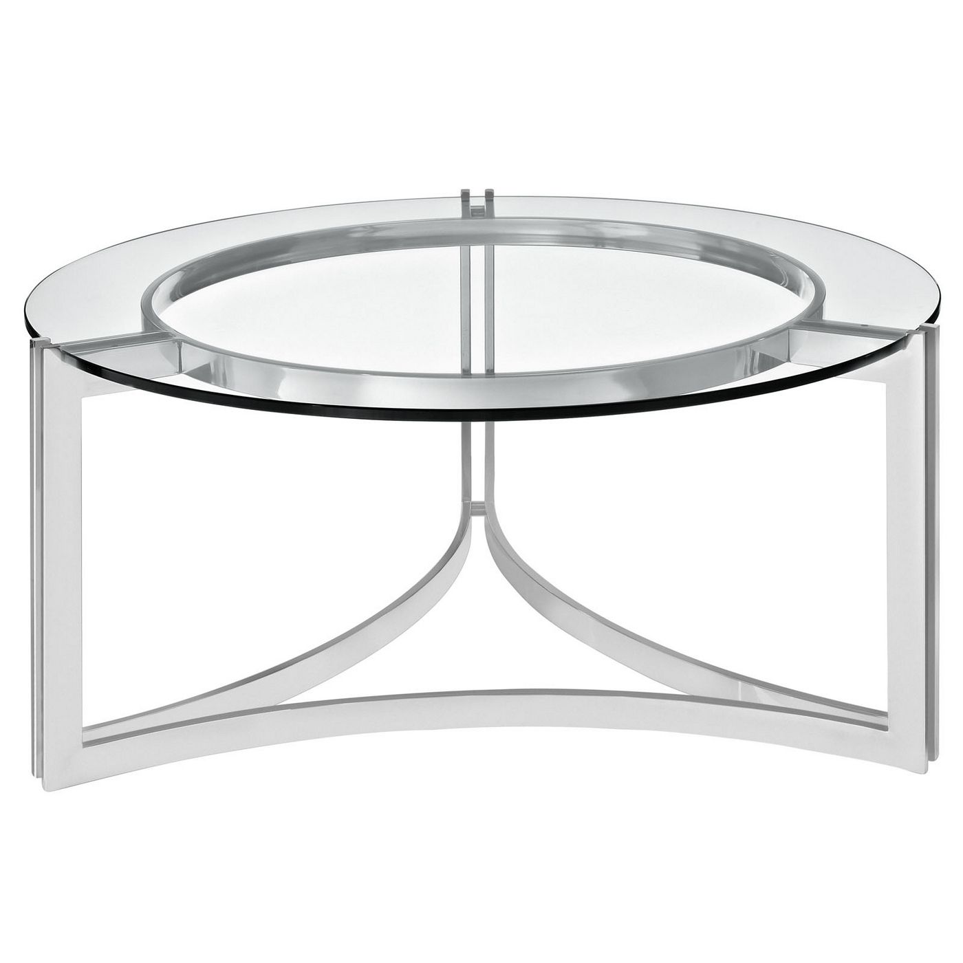 Signet Modern Stainless Steel Coffee Table W/ Round Tempered Glass Top With Regard To Stainless Steel And Glass Modern Desks (View 4 of 15)
