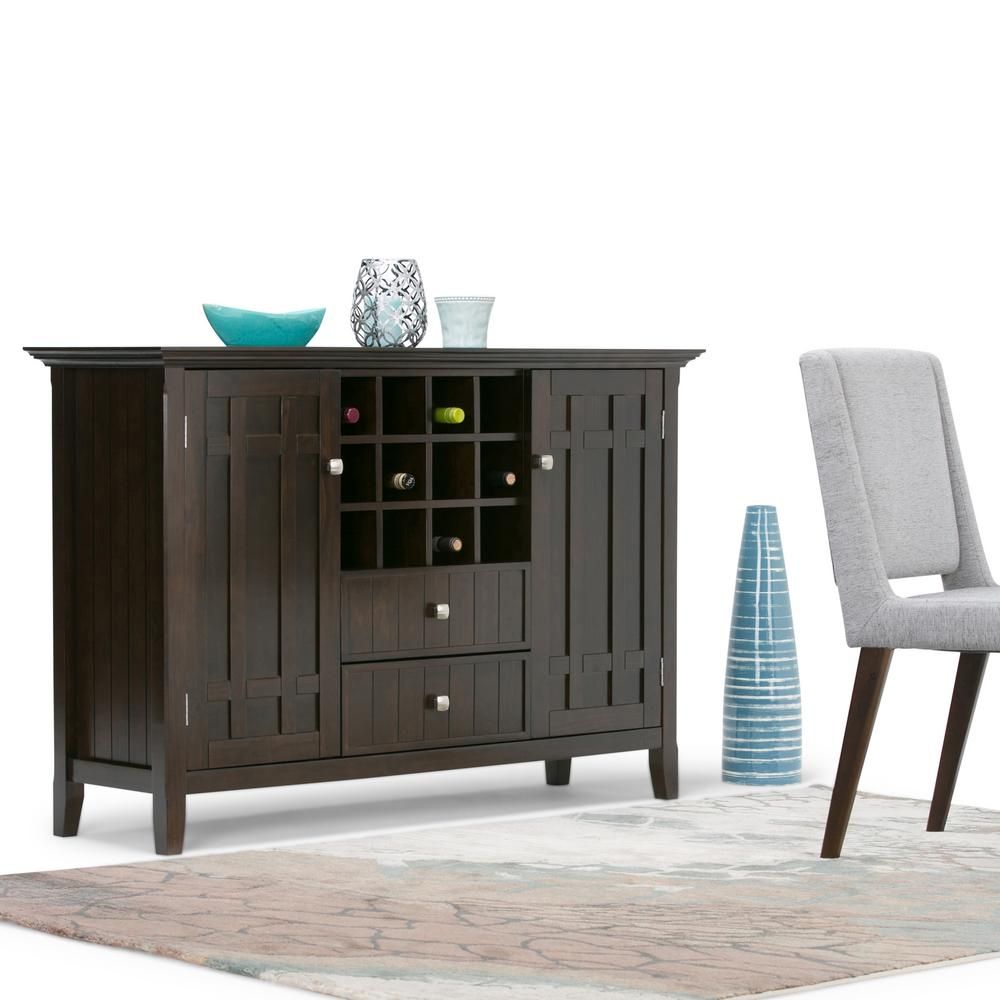 Simpli Home Bedford Tobacco Brown Buffet With Wine Storage 3axcbed 04 Regarding Armino Sideboards (Photo 12 of 22)