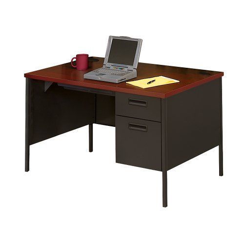 Single Pedestal Desk 48″ X 30″ Gray Nebula Top/charcoal Base | Office Regarding Gray Reversible Desks With Pedestal (View 7 of 15)