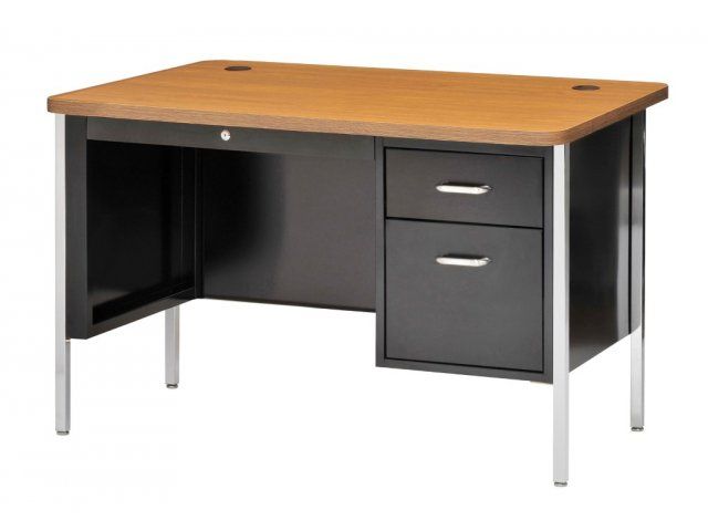 Single Pedestal Metal Teachers Desk 48"x30", Teacher Desks Throughout Black Wood And Metal Office Desks (View 9 of 15)
