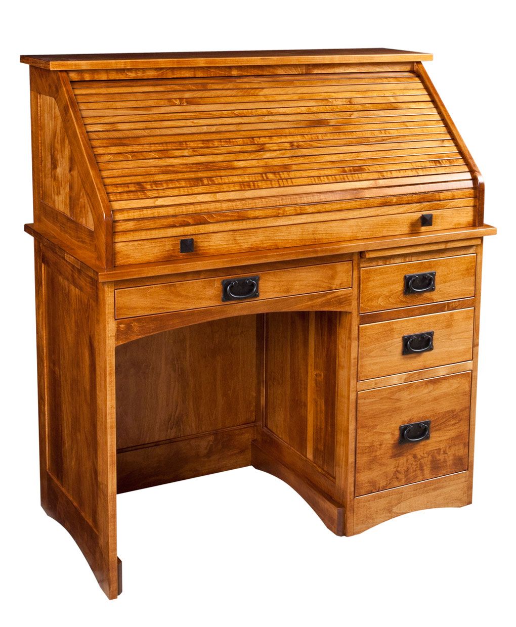 Single Pedestal Mission Rolltop Desk – Amish Direct Furniture Pertaining To Hickory Wood 5 Drawer Pedestal Desks (View 4 of 15)