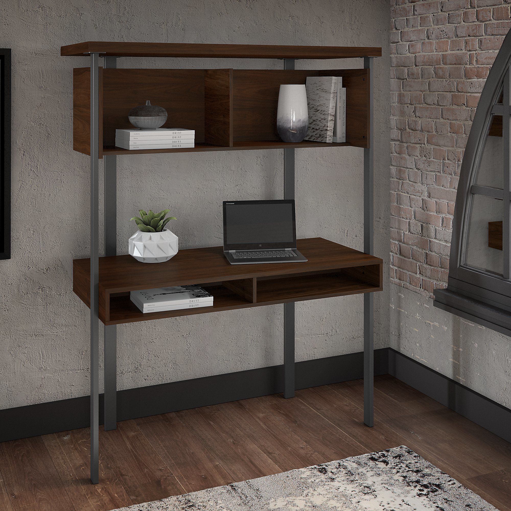 Small Computer Desk With Hutch In Modern Walnut In Natural Walnut Computer Desks (View 15 of 15)